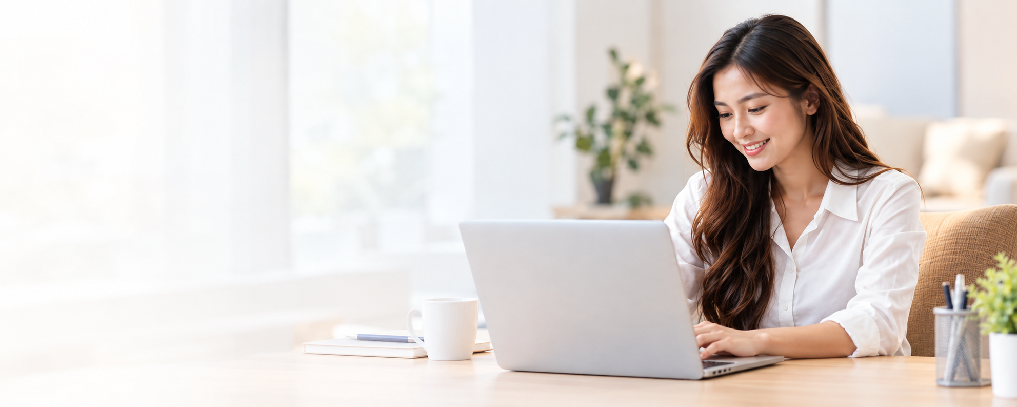 Konsultan survey bekerja menggunakan laptop